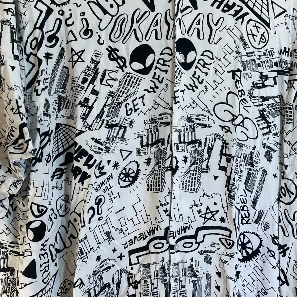 No Boundaries White/Black Graffiti Street Art Button Shirt Men’s 3XL (54-56) - Picture 2 of 6